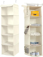 BrilliantJo 5 Shelves Hanging Closet Organizer, 2 Pack Hanging Storage with 6 Side Pockets for Clothes Shoes, 43"x12"x12"(Bei