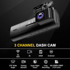 4K Dash Cam Front and Rear Inside,3.16" IPS,3 Channel Dash Cam for Car with 5G WiFi,Free 64GB Card,170° Wide Angle,Loop Recor