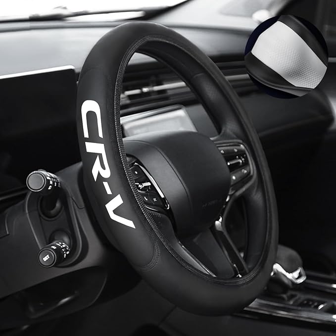 Leather Steering Wheel Cover with a Rubber Inner Ring fit for 14-15 Inch Breathable Lightweight Easy to Install Compatible wi