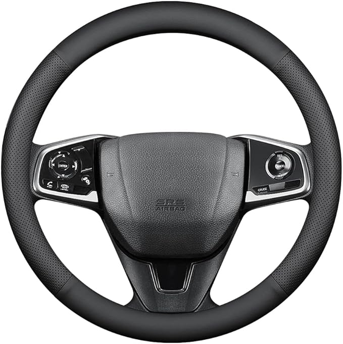 HAOTULE New Nappa Leather car Steering Wheel Cover, Anti-Slip, Safety, Soft, Breathable Full Surround Universal 15 inch Black