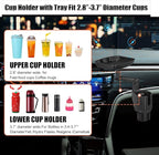 JSCARLIFE Car Cup Holder Expander with Detachable Tray, Multifunctional Car Food Tray Table, Travel Trip Accessories Large Water Bottle Holder