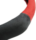 Quick Install Sporty Suede Steering Wheel Cover + Red Top for Tesla Model 3 Y Corolla RAV4 Camry Civic Accord CR-V fit 14 ½ to 15 inches Car SUV Pickup 14.5