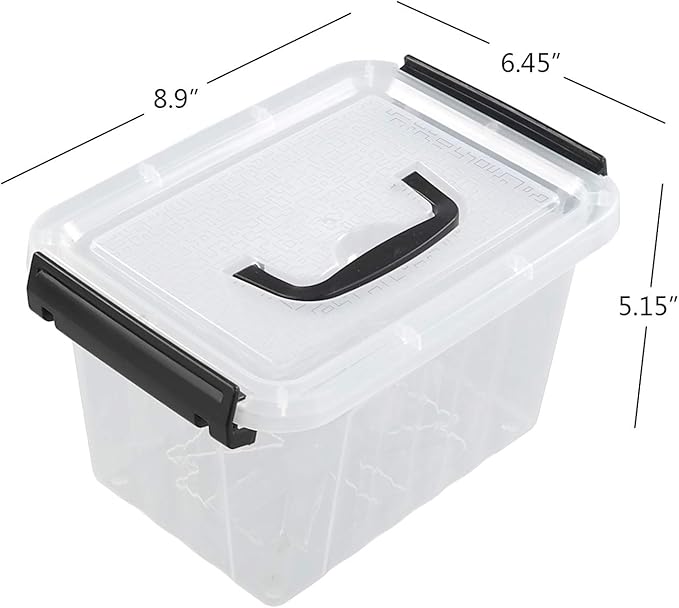 Farmoon 3.5 Quart Clear Storage Bin, Small Plastic Stackable Box/Cotainer with Lid and Black Handle, 6 Packs