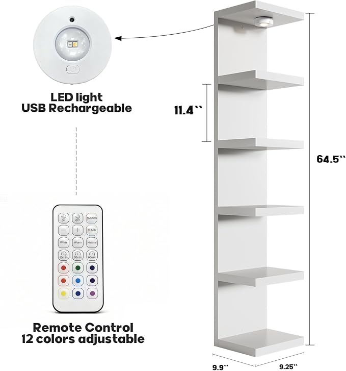 6-Tier Wall Shelf Unit with USB Rechargeable Led Light (Remote Controlled),Versatile Floating Display Shelves,Lack Style Wall
