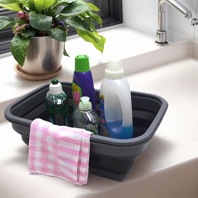 SAMMART SAMMART 9.2L (2.37Gallon) Collapsible Tub with Handle - Portable Outdoor Picnic Basket/Crater - Foldable Shopping Bag - Space Saving Storage Container (1, Black)