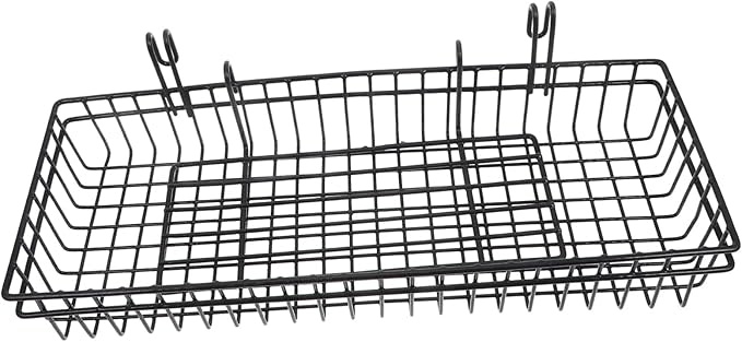 2pcs Black Metal Wire Wall Mount Storage Basket Organizer Hooks Versatile Grid Panel Display Rack for Office Kitchen Bathroom