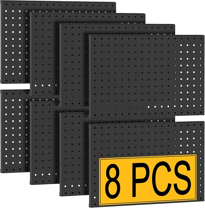 PBHEPJ 8 Pcs Metal Pegboard Panels, Heavy Duty Peg Boards for Garage and Garden Tool Storage, Includes Drywall Anchors and Sc