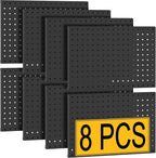 PBHEPJ 8 Pcs Metal Pegboard Panels, Heavy Duty Peg Boards for Garage and Garden Tool Storage, Includes Drywall Anchors and Sc