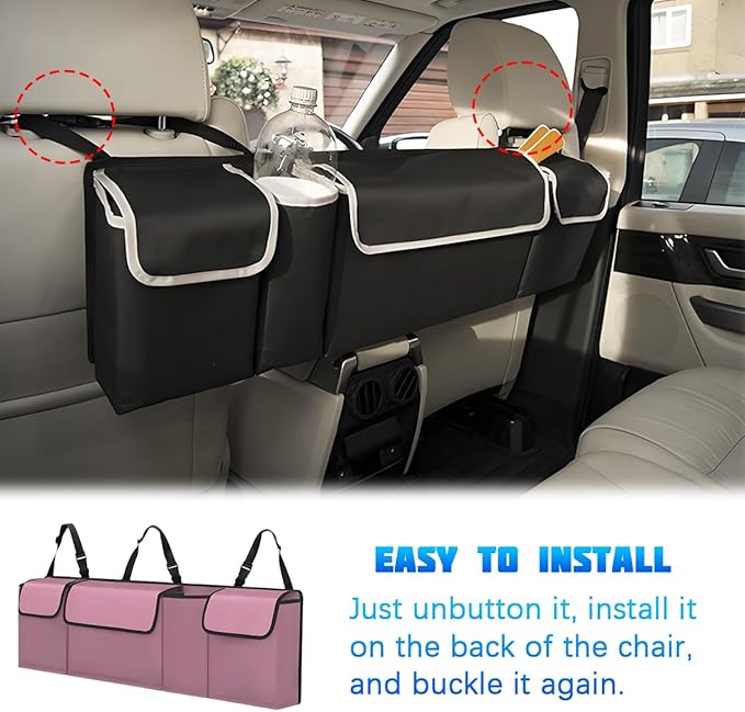 Car Trunk Organizer with Lid, Large Waterproof Vehicle Backseat Hanging Storage Bag with 4 Pockets & Adjustable Straps, Colla
