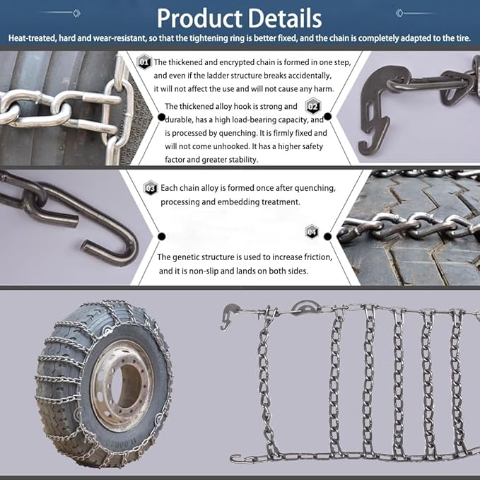 YAGOLD 2pcs 9mm Snow Chains for Trucks & SUVs – Reinforced Anti-Skid Chains –Easy On and Off for Ice Snow & Sand 275/80R22.5 