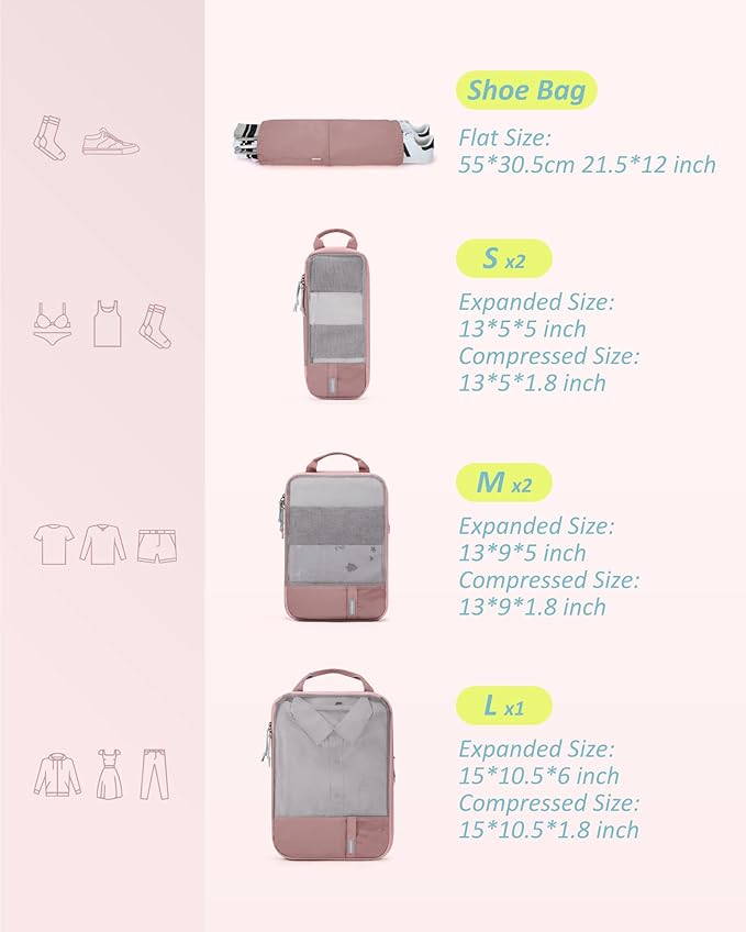 BAGSMART 6 Set /4 Set/2 Set Compression Packing Cubes for Travel, Lightweight Luggage Organizer Bags, Durable Space Saver Bag