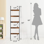 ELYKEN Blanket Ladder for Living Room, Farmhouse 5-Tier Quilt Holder with 4 Removable Hooks for Bathroom, Wood Towel Rack Dis