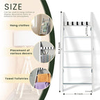 White Decorative Wooden Blanket Ladder for The Living Room and Bedroom, 5.2ft, Pine Wood Quilt Ladder, 5-Tier Wall Leaning Bl