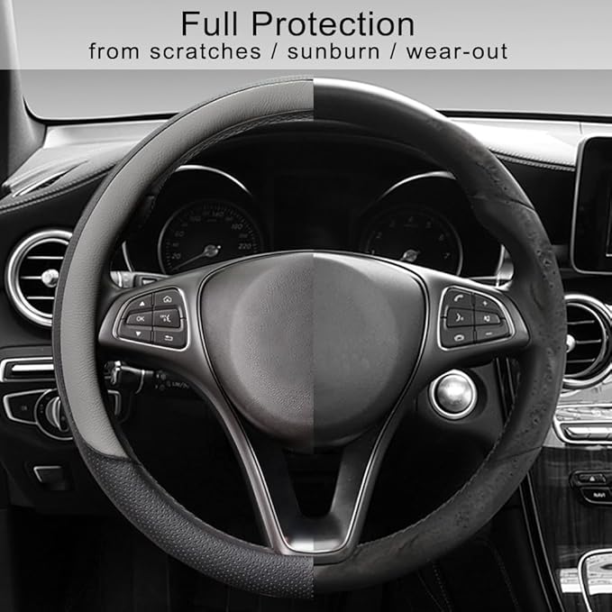 COFIT Breathable Car Steering Wheel Cover 15 inch Auto Universal Leather Wrap Non-Slip Steeringwheel Protector Automotive Int