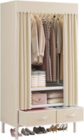Portable Closet,Garment Rack,Heavy Duty Clothes Rack with Cover,Wardrobe Closet with 1 Hanging Rods, 2 Storage Shelves and 2 