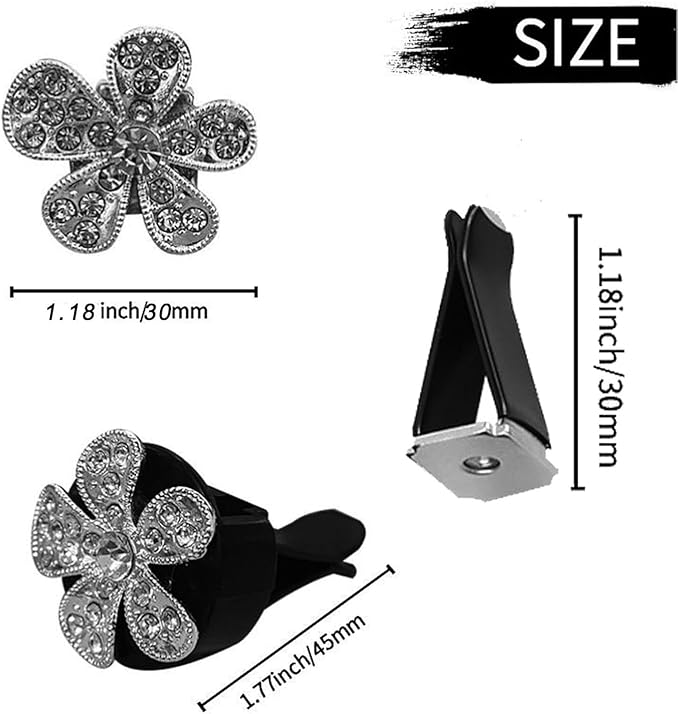 5 Pcs Car Vent Clip,Bling Flower Air Fresheners Vent Clips,Car Diffuser Rhinestone Car Interior Decoration Charm Accessories
