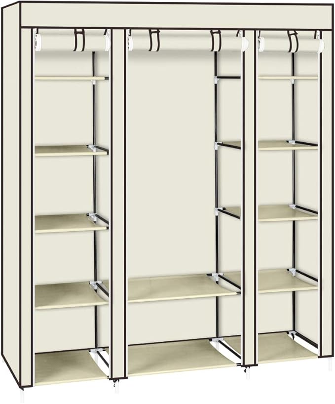 69" Portable Closet Storage Organizer Wardrobe Clothes Rack,Covered Garment Rack,Steel Tube Clothes Storage Organizer,Freesta