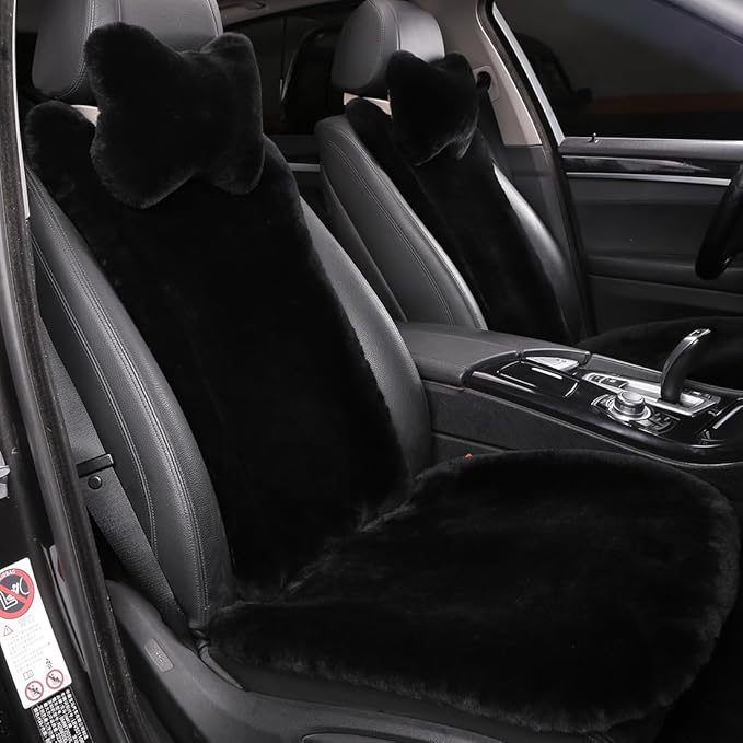 OGLAND 2 Pack Fuzzy Fluffy Fur Sheepskin Car Seat Covers for Auto Soft Cozy Wool Universal Seat Cushion Accessories Automobil