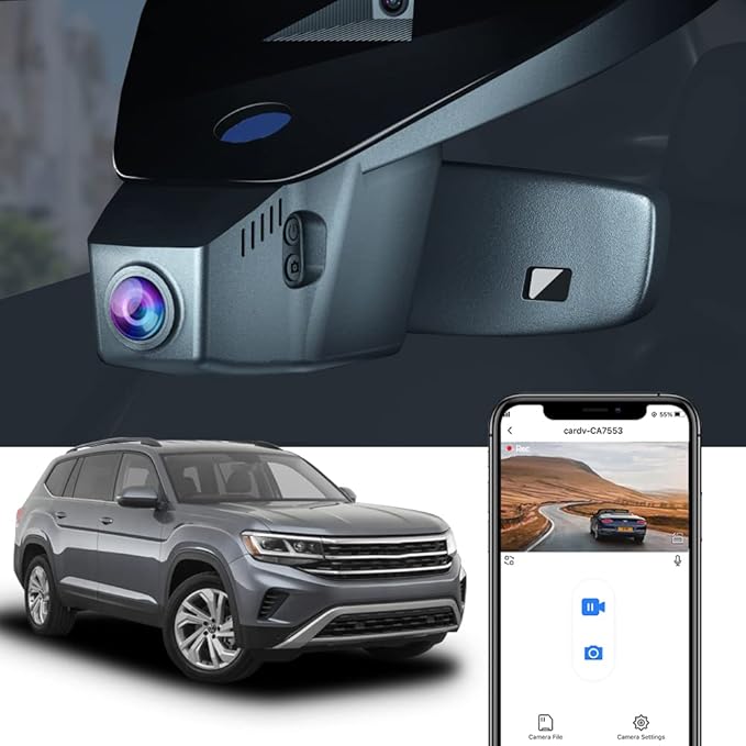 Fitcamx 4K Dash Cam Suitable for Volkswagen Atlas 2018-2026 (Model B, Wide Body Design) & Cross Sport 2020-2026, OEM Look, UH