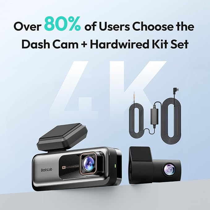 BOTSLAB 4k Dash Cam Front and Rear, 24/7 Parking Monitor with Hardwired Kit, 170° Ultra Wide Dashcam, ADAS, IMX415 Sensor, Ni