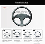 Black Leather Steering Wheel Cover Cowhide Wheel Cover Genuine Leather Steering Wheel Covers Universal Size L / 15.5inch (B-Black-L)