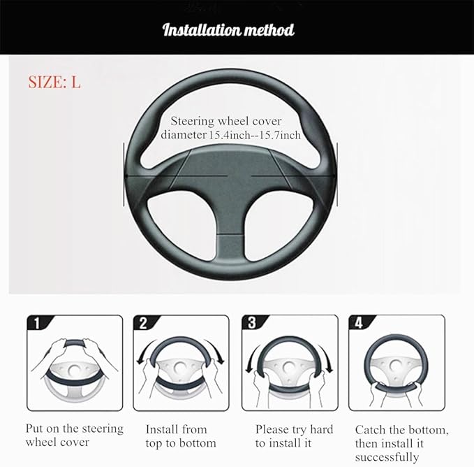 Black Leather Steering Wheel Cover Cowhide Wheel Cover Genuine Leather Steering Wheel Covers Universal Size L / 15.5inch (B-Black-L)