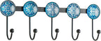 Boho Coat Rack Wall Mounted with 5 Hooks, Glacier Theme Mandala Pattern Decorative Wall Hooks for Hanging Hat, Key, Towel, Pu