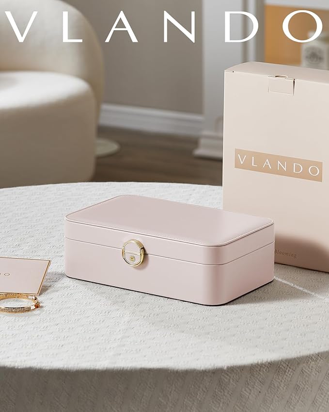 Vlando 2 Layer Jewelry Box,Jewelry Organizer Storage Lockable Earring Organizer Removable Jewelry Tray with Watch Pillow for 