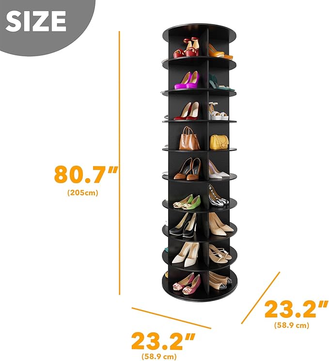 SpaceAid 9 Tier Rotating Shoe Rack Tower, Spinning Shoe Display Lazy Susan, Revolving 360 Shoe Rack Storage Round Carousel, V
