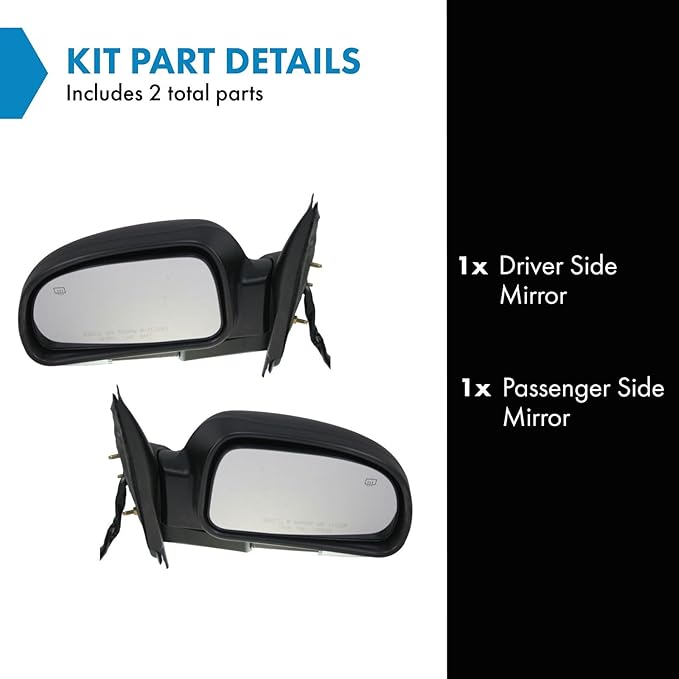 TRQ 2 Piece Driver and Passenger Side Set View Mirror Electric Adjustment Heated No Memory Clear Signal Lens Black Compatible