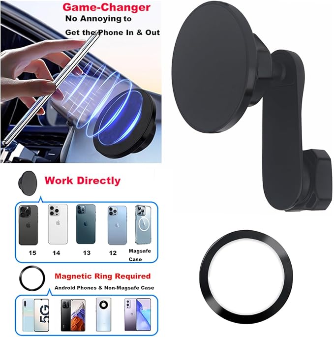 17mm Magnetic Ball Phone Mount Holder for Magsafe Phones, with Solid Alumium Extension Arm for Car Air Vent CD Slot Mount (2.87" Short Arm)