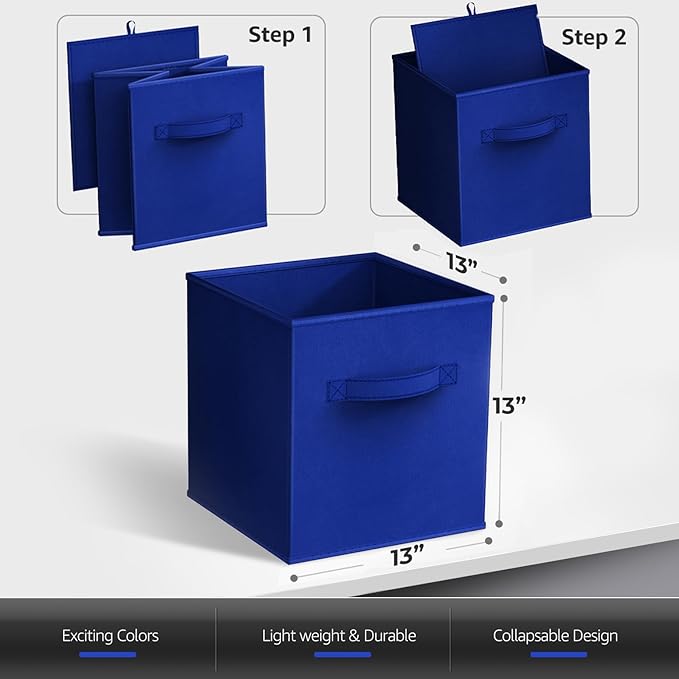 Sorbus 13 Inch Collapsible Fabric Storage Cubes - Sturdy Foldable Baskets with Handle - 8 Organizing Bins for Clothes, Toys, 