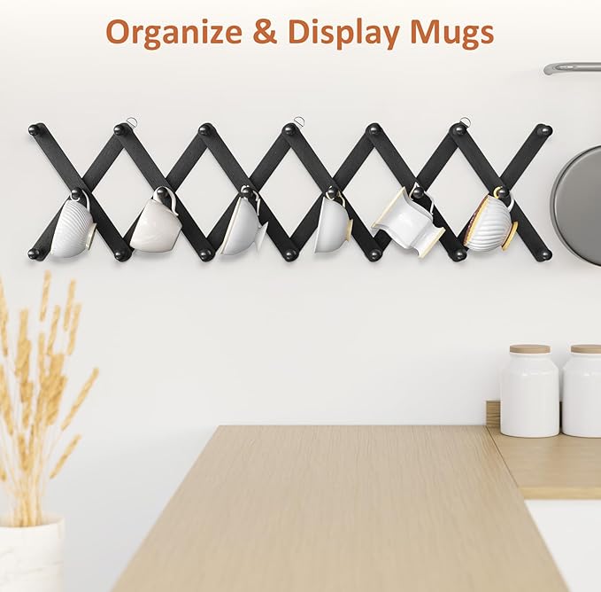 Accordion Wall Hanger, Hat Rack for Wall with 20 Coat Hooks, Expandable Hat Hangers Organizer, Vintage Decorative Coat Rack W