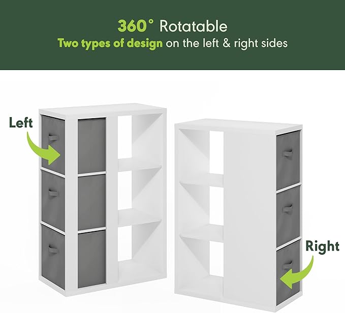 Furinno Viola Book Shelf, 3-Tier Bookshelf, Cube Storage Organizer Bookcase with Open Shelf, with Storage Bins, 13.6 x 29.3 x