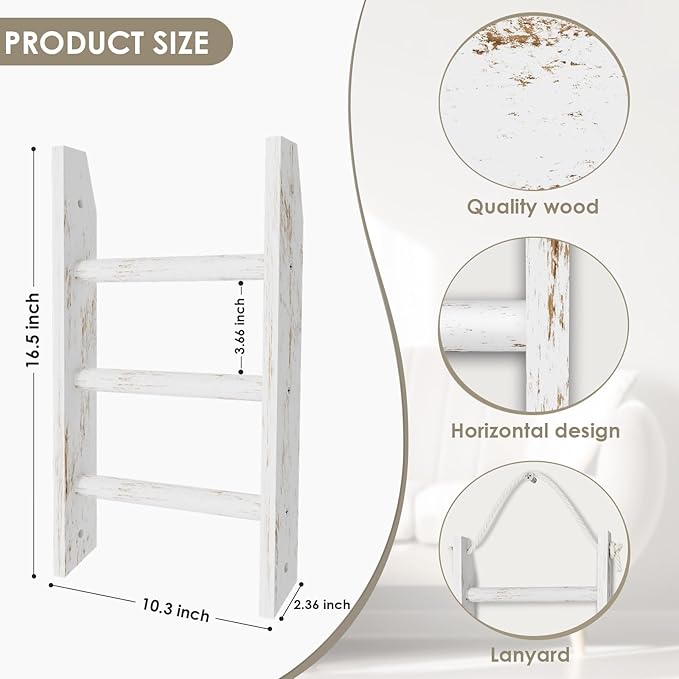 Blanket Ladder Wooden, Blanket Holder Rack Decorative Ladder, Rustic Farmhouse Ladder Shelf for The Living Room Bedroom Bathr