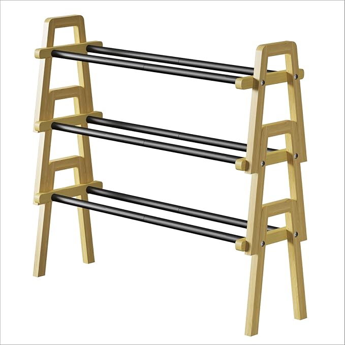Stackable Shoe Rack Organizer, 3 Tier Shoe Rack for Closet, Bamboo Free Standing Shoe Storage, Shoe Stand for Front Door Entr