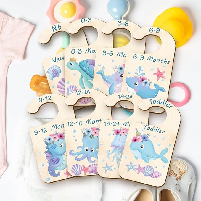 CRASPIRE 10Pcs Wood Baby Wardrobe Dividers Ocean Size Divider Closet Organizers Turtle Seahorse Clothes Whale Shell Nursery D