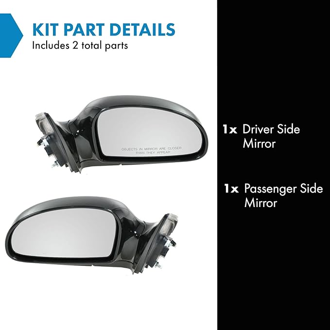 TRQ 2 Piece Driver and Passenger Side Mirror Assembly Set Electric Adjustment Heated No Memory Black Compatible with 2004-200