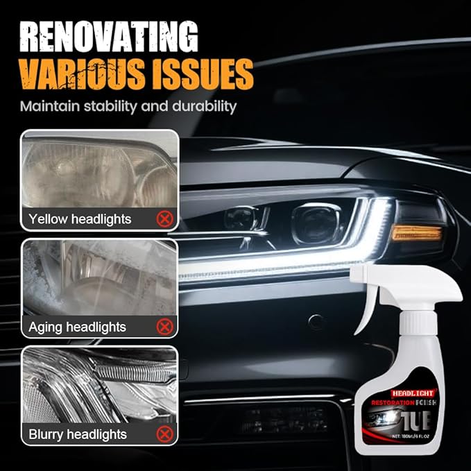 Automotive Headlamp Restoration Fluid Kit, Headlight Restoration Kit Car Headlight Restorer with Sponge and Towel, Headlight Cleaner and Restorer Kit for Car (2pcs)