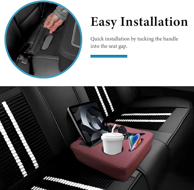 Car Back Seat Organizer, Leather Automotive Rear Seat Couch Cup Holder Expander Tray, Vehicle Cup Holder Tray Holds Snacks Remotes Phones for Truck RV Boat Couch Pillow Bed (Wine Red)
