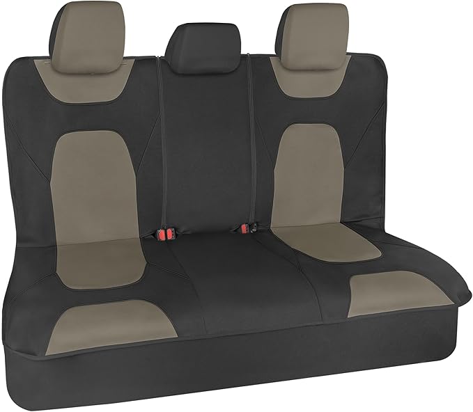 Motor Trend Waterproof Car Seat Covers Full Set – Black & Beige Seat Covers for Car Front & 60/40 Split Back Bench - Carseat 