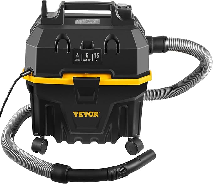 VEVOR 4 Gallon 5.0 Peak HP Wet and Dry Shop Vac， Portable Shop Vacuum and Blower 3-in-1 with Filter, Hose and Attachments for