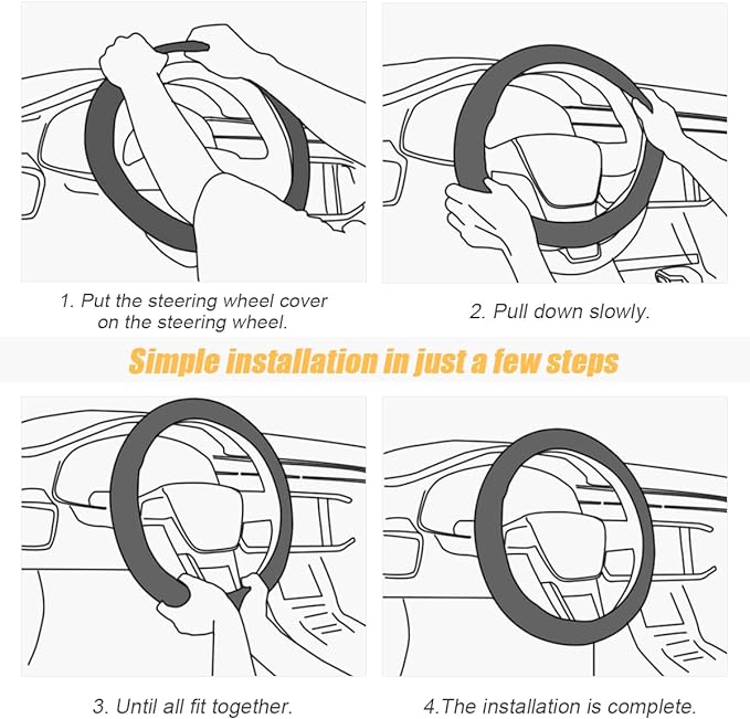 Leather Steering Wheel Cover, Soft Breathable Anti Slip, Universal Fit 15 Inch Car, Truck, SUV (Black/Red)