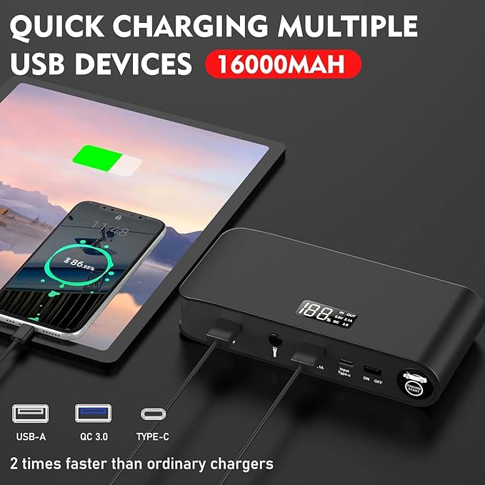 BOOKOO Car Battery Jump Starter 4000A,16000mAh Portable Battery Jumper Cables for Car 8L Gas 7L Diesel Engines,Jump Box with