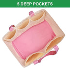3 Pack Canvas Reusable Grocery Bags Heavy Duty, 8.3 gal Foldable Large Tote Bag with Handles, Holds 60 lbs Canvas Shopping Bags & Washable Eco-friendly Bags with 5 Pockets, Pink+Off white