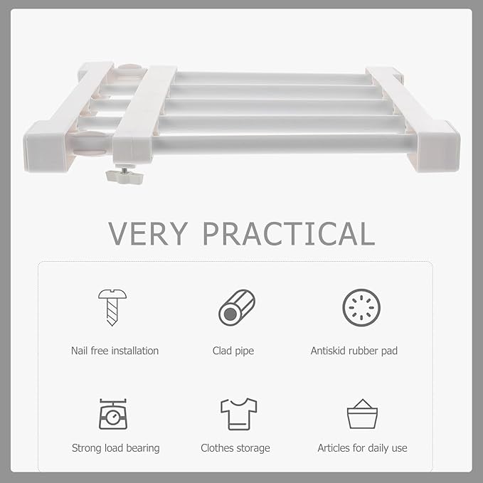 KALLORY Versatile Nail-Free Adjustable Wardrobe Storage Shelf Divider 30-40cm White Closet Organizer for Clothes Partition an
