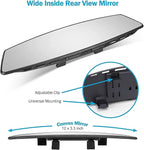 Verivue Universal Panoramic 12-Inch Rear View Mirror, Anti-Glare Wide Angle Car Mirror, Rearview Mirrors Accessory for Baby Rear-Facing, Tint flat Mirrors for Cars and SUVs.
