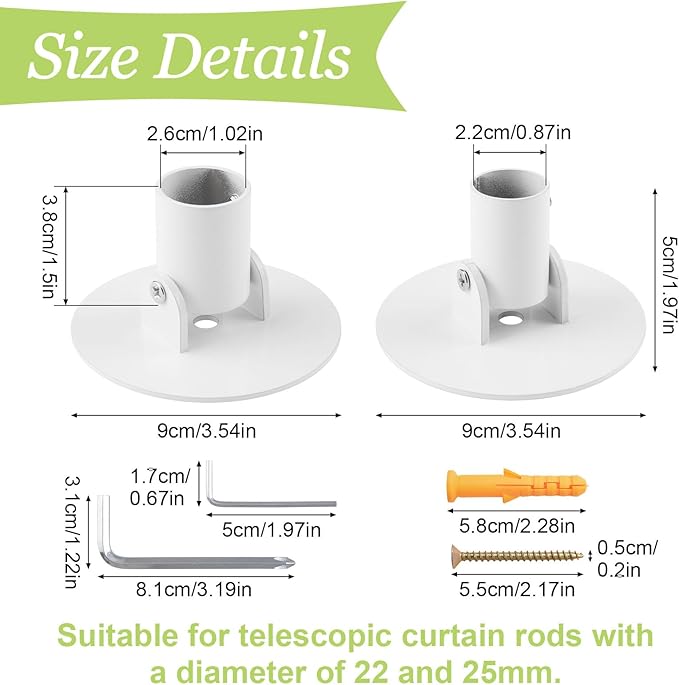Adjustable Shower Curtain Rod Bracket, 2Pcs Different Sizes Titanium Steel Single Swivel Flange Heavy Duty Closet Rod Holder 