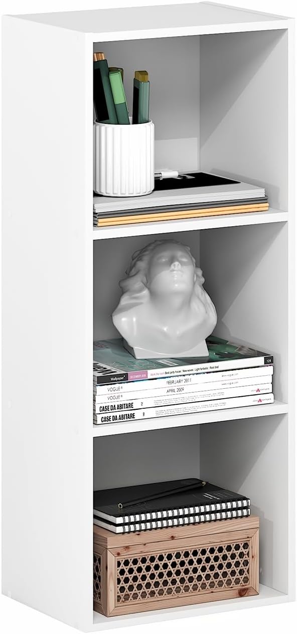 Furinno PASIR Book Shelf, 3-Cube Bookcase, Standing Bookshelf, Open Storage Shelf, Closed Back, Easy Assembly, 9.3 x 12 x 31.