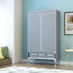 Portable Clothes Closet Rolling Door Wardrobe with Hanging Rack Non-Woven Fabric Storage Organizer with Three Drawer Boxes No